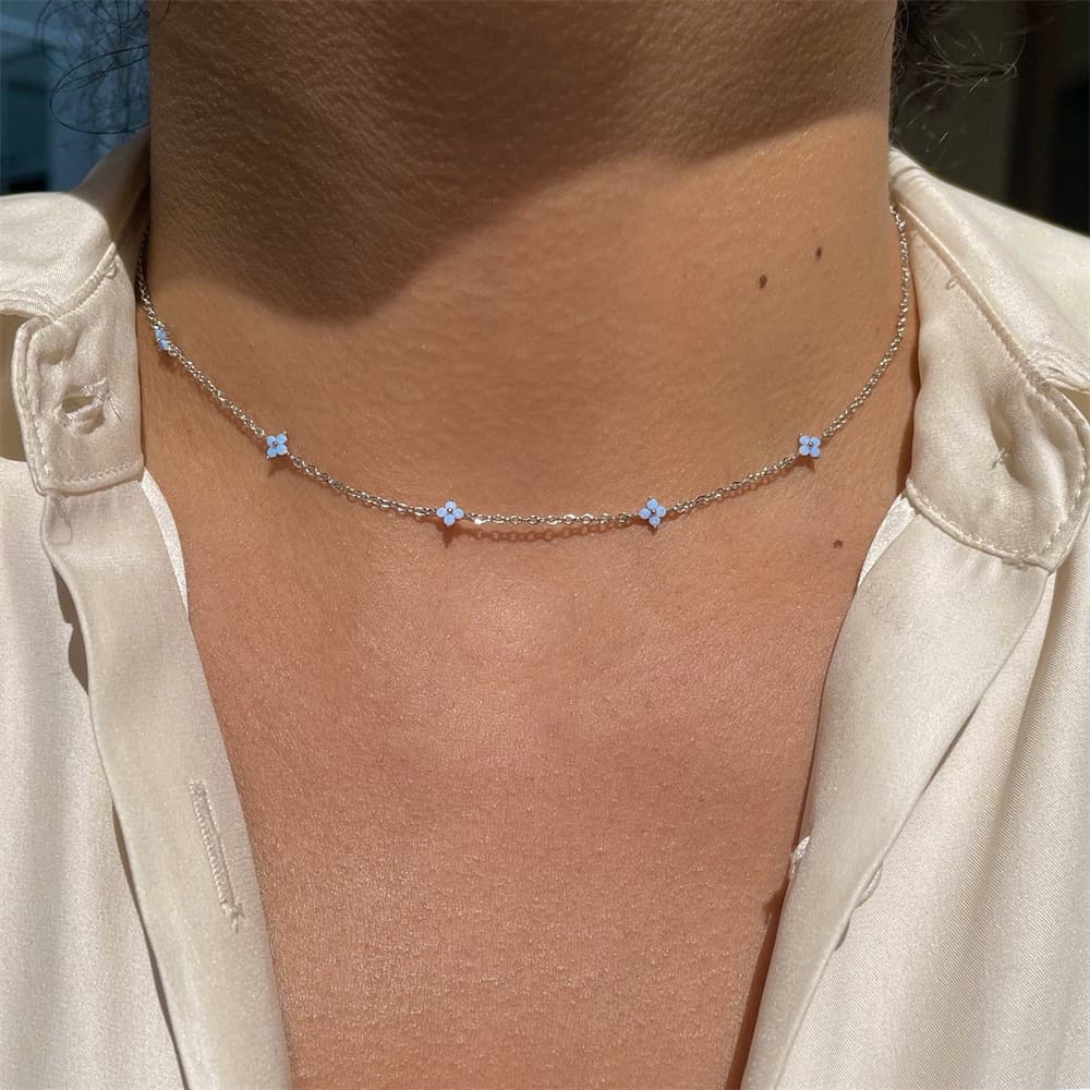 Collar moda con flor azul cadena ajustable