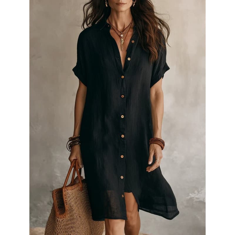 Vestido camisa con manga corta y botones