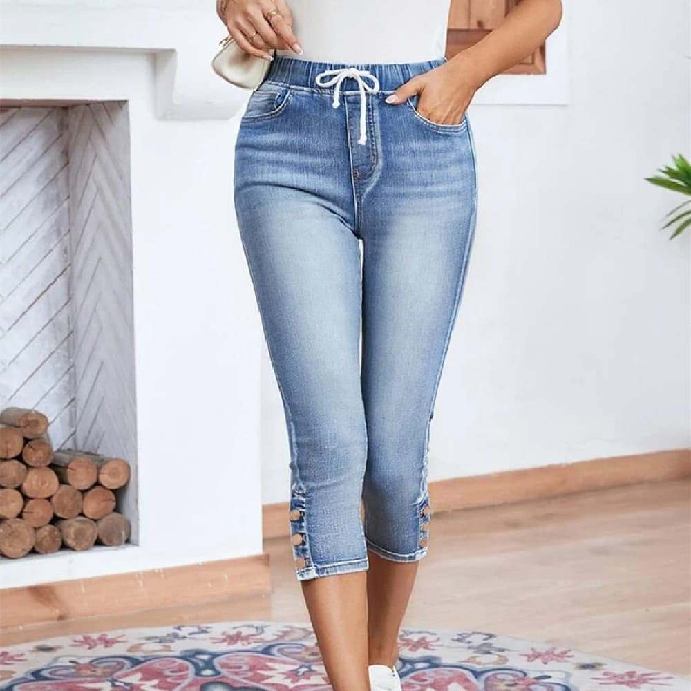 Jeans elásticos con cordones para mujer
