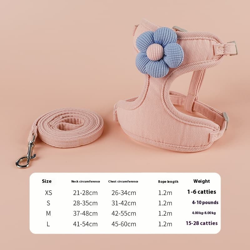 Correa con pechera floral para mascotas