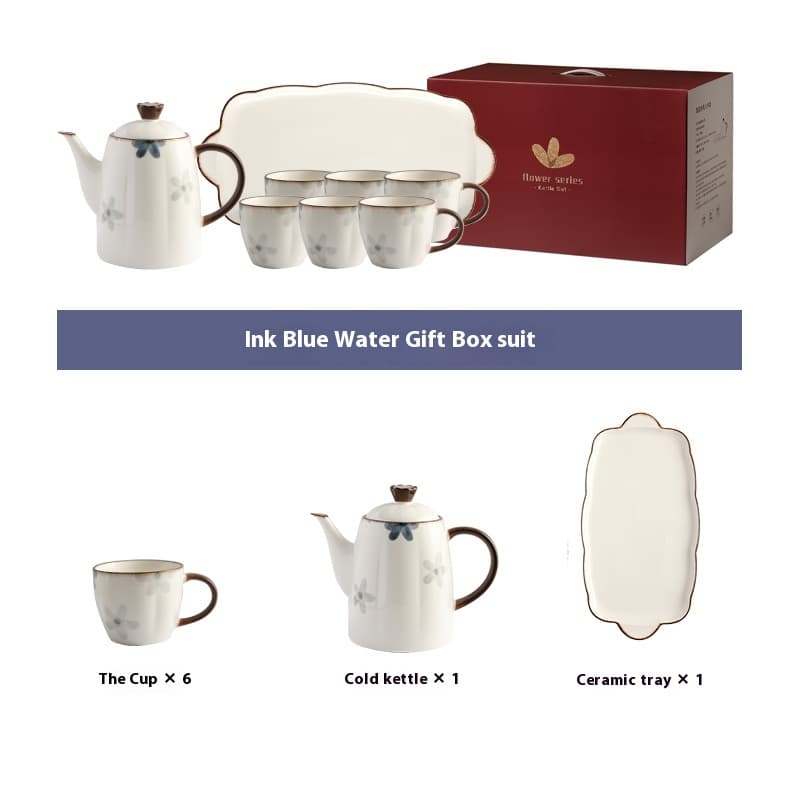 Juego de té de porcelana azul tinta
