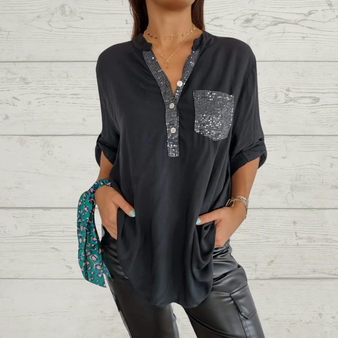 Camisa casual con lentejuelas y bolsillos