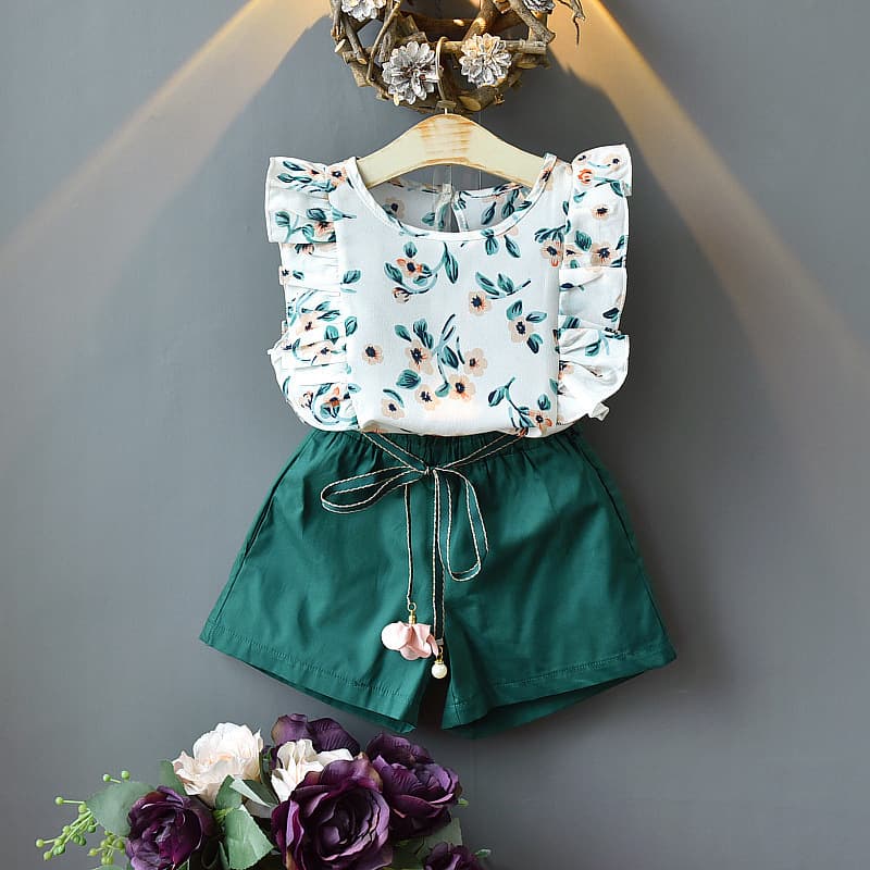 Conjunto de top y short estampado de encaje para niña