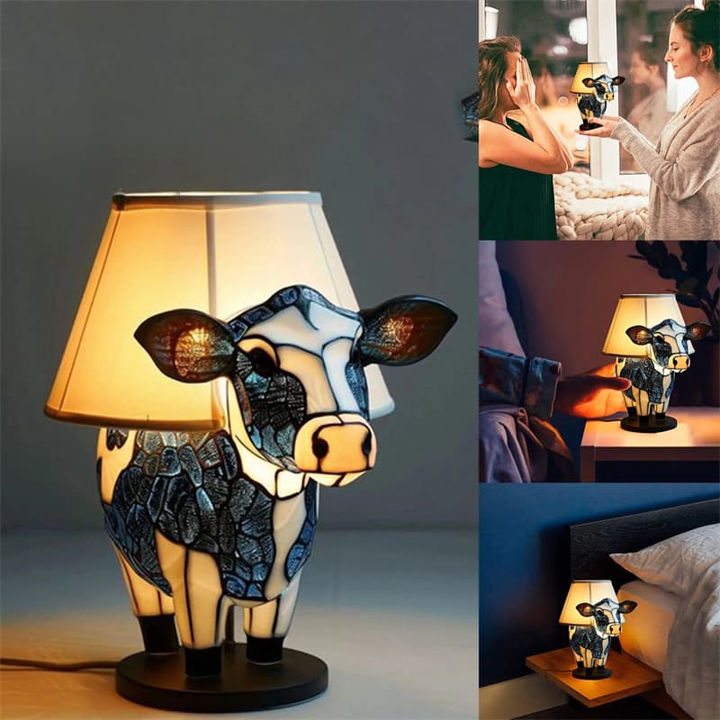 Lámpara de mesa vaca con USB para dormitorio