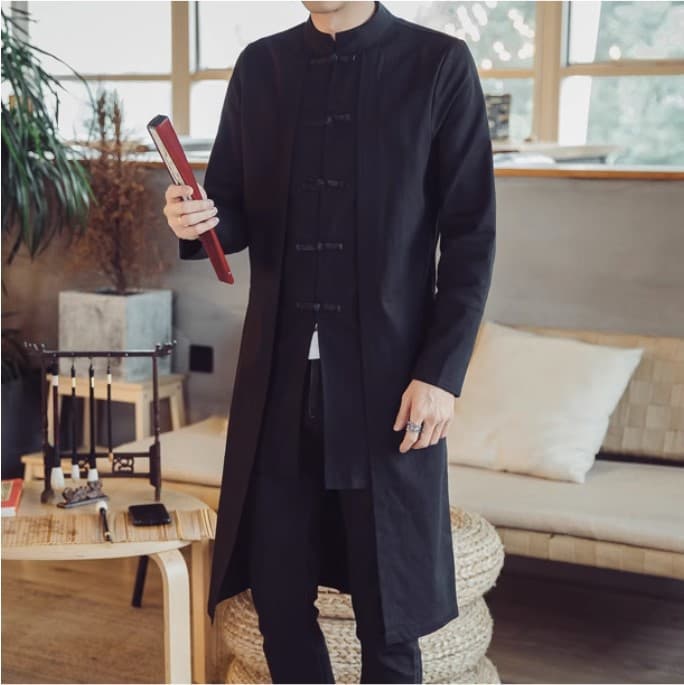 Abrigo de lino algodón estilo chino para hombre