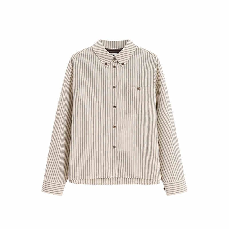 Camisa de mujer a rayas de algodón con solapa
