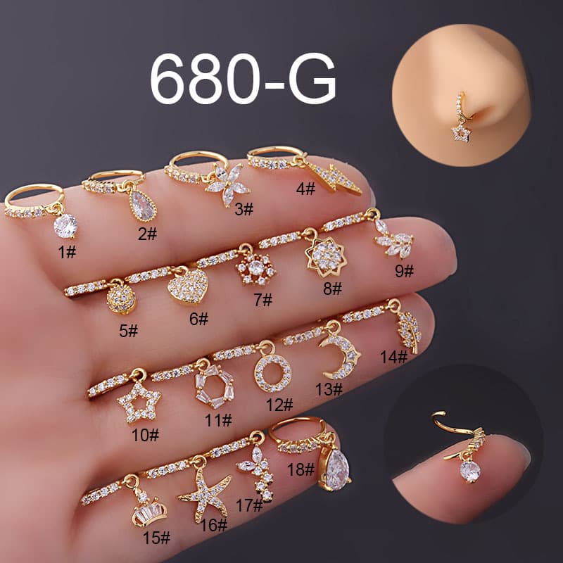 Aro nasal con colgante de circonita y gotas de cristal