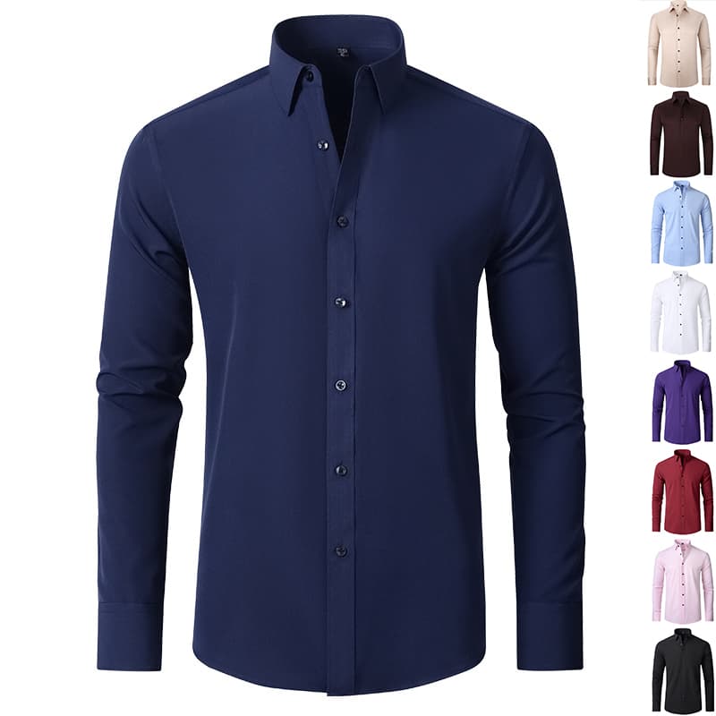 Camisa de negocio slim fit cuello solapa manga larga hombre