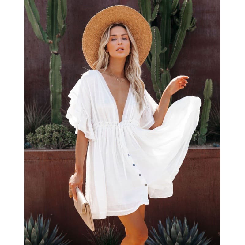 Vestido de playa suelto sin espalda con cordones