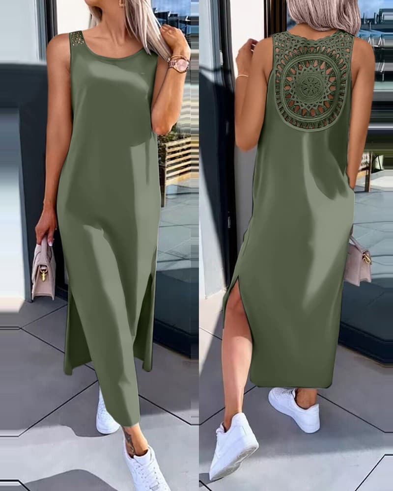 Vestido verano sin mangas con detalle encaje abierto