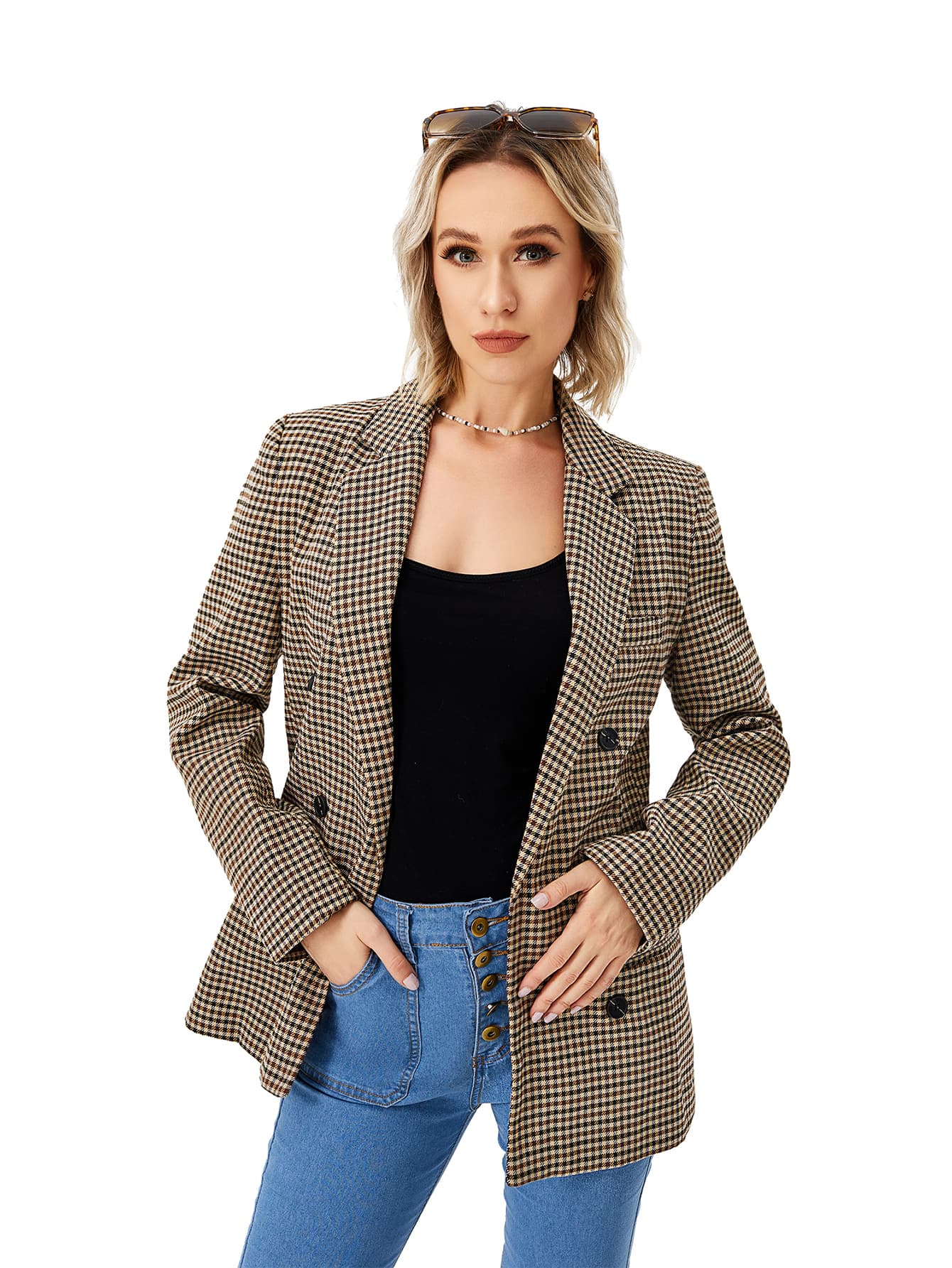 Blazer casual de manga larga con solapa para mujer