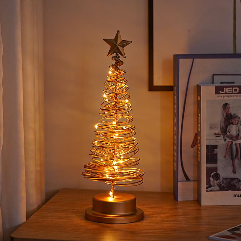 Árbol de Navidad LED de hierro, lámpara de mesa decorativa