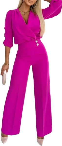 Traje de mujer con cuello en V y dos botones