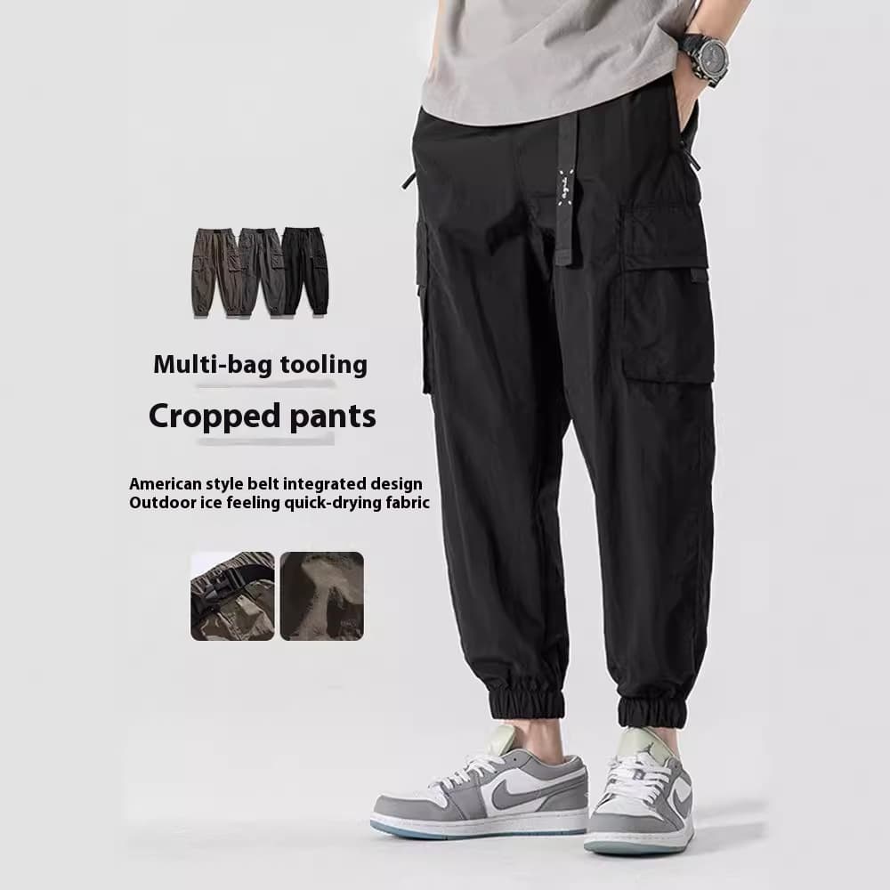 Pantalones casuales con múltiples bolsillos estilo retro japonés