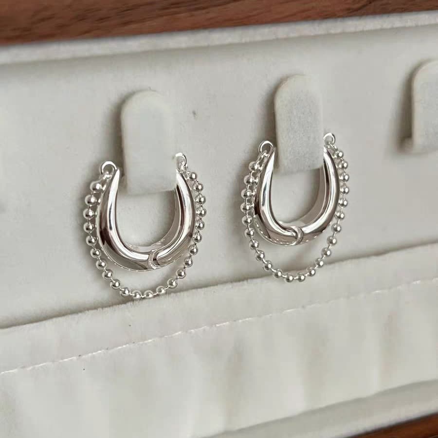 Aretes aro cuentas cadena plata esterlina 999