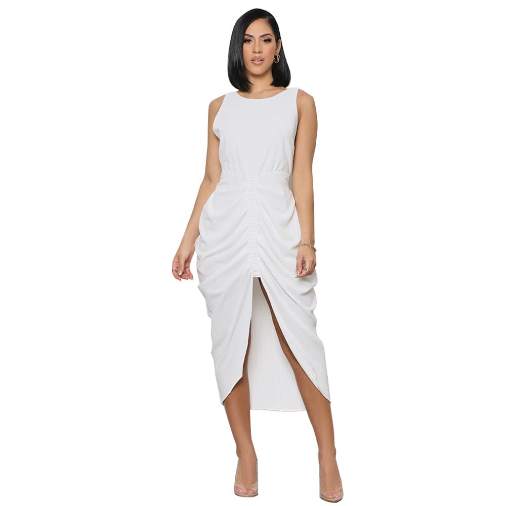 Vestido blanco sin mangas con control de cintura