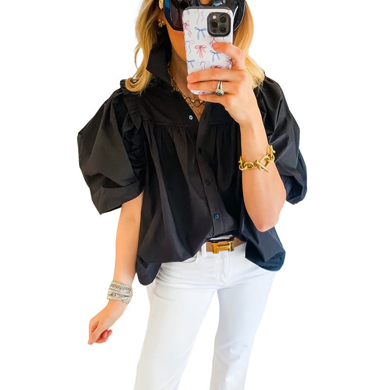 Camisa mujer algodón simple botones pliegues