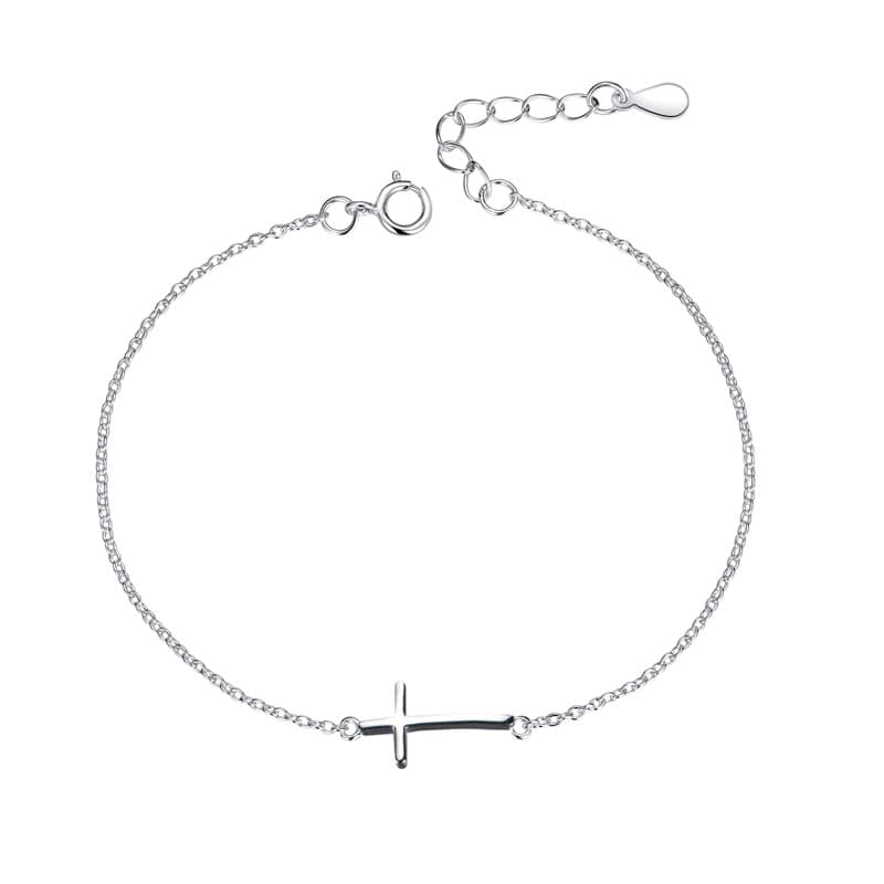 Pulsera de cruz de plata 925 para mujer, diseño simple