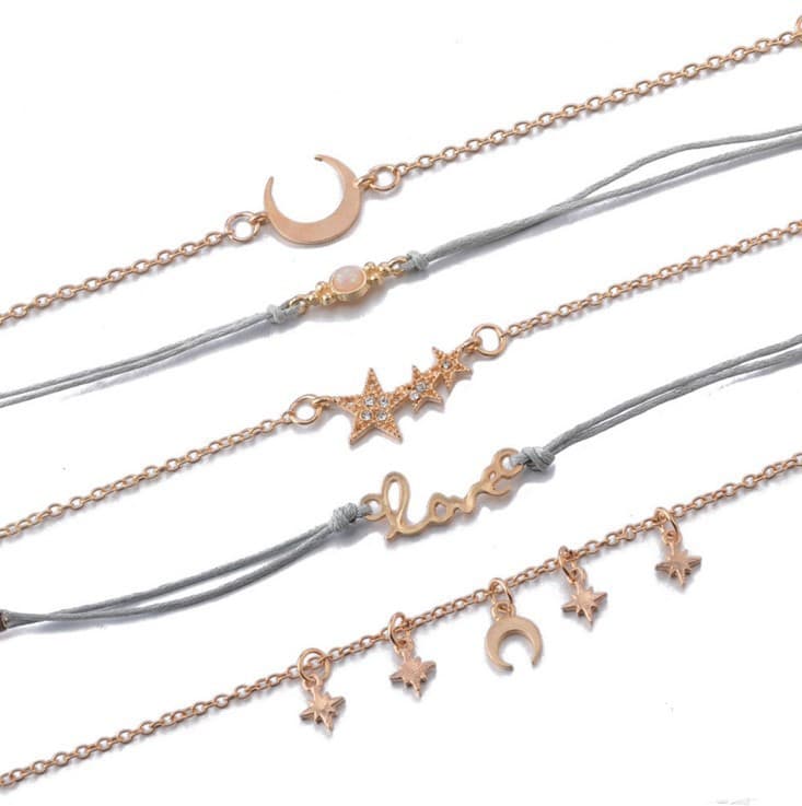 Pulsera de aleación con colgante de luna y estrella