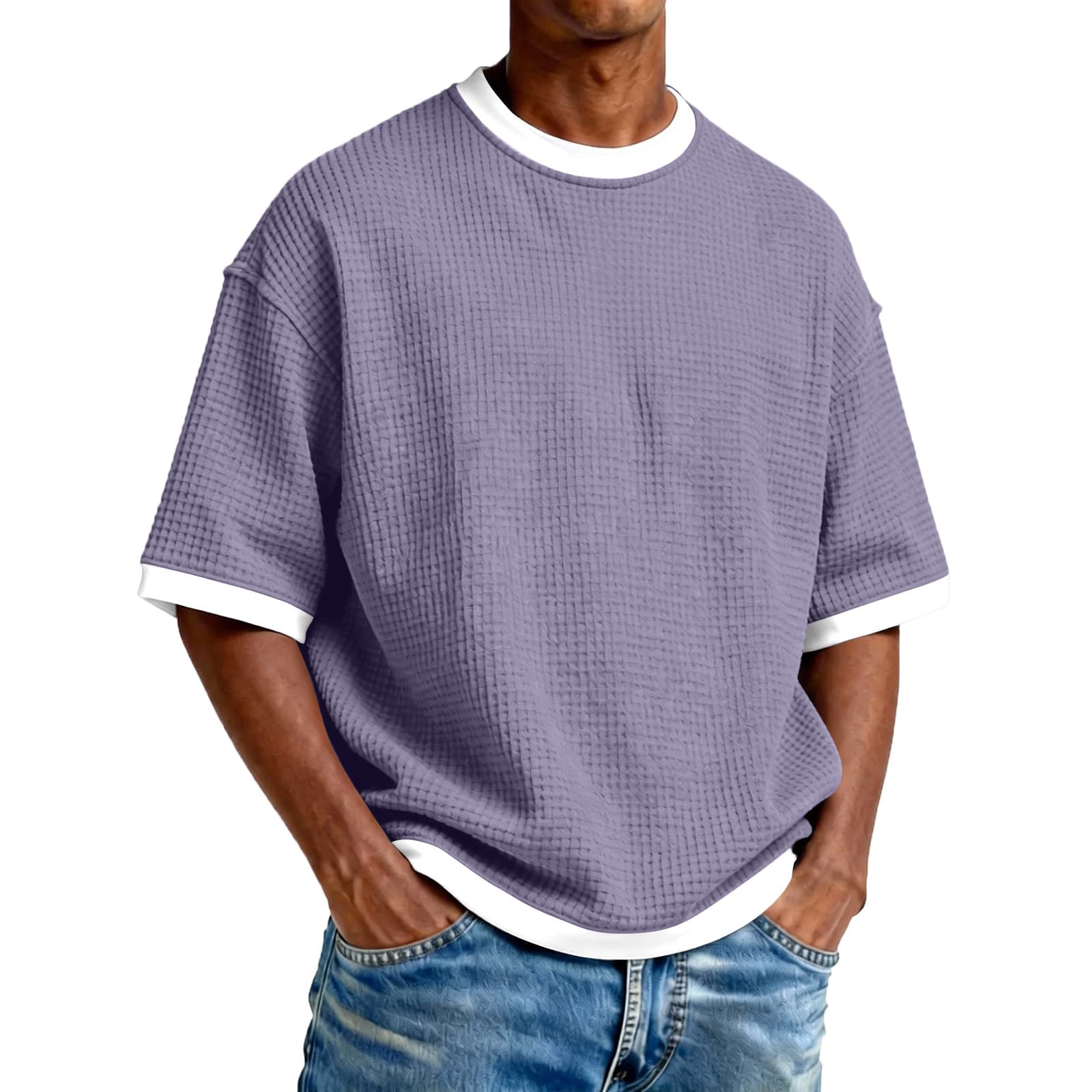 Camiseta casual de cuello redondo con contraste para hombre