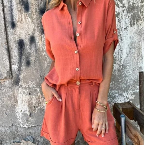 Conjunto de blusa y pantalón de algodón y lino