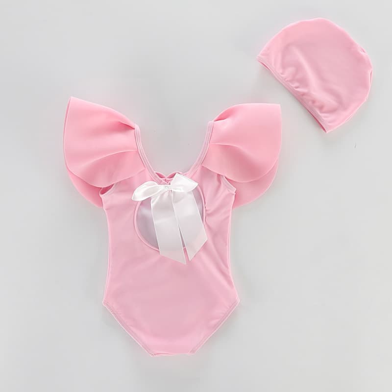 Traje de baño hoja loto mangas volantes niña