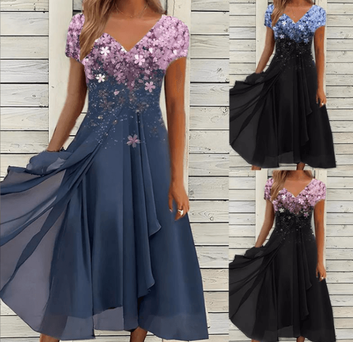 Vestido línea A con estampado floral de gasa