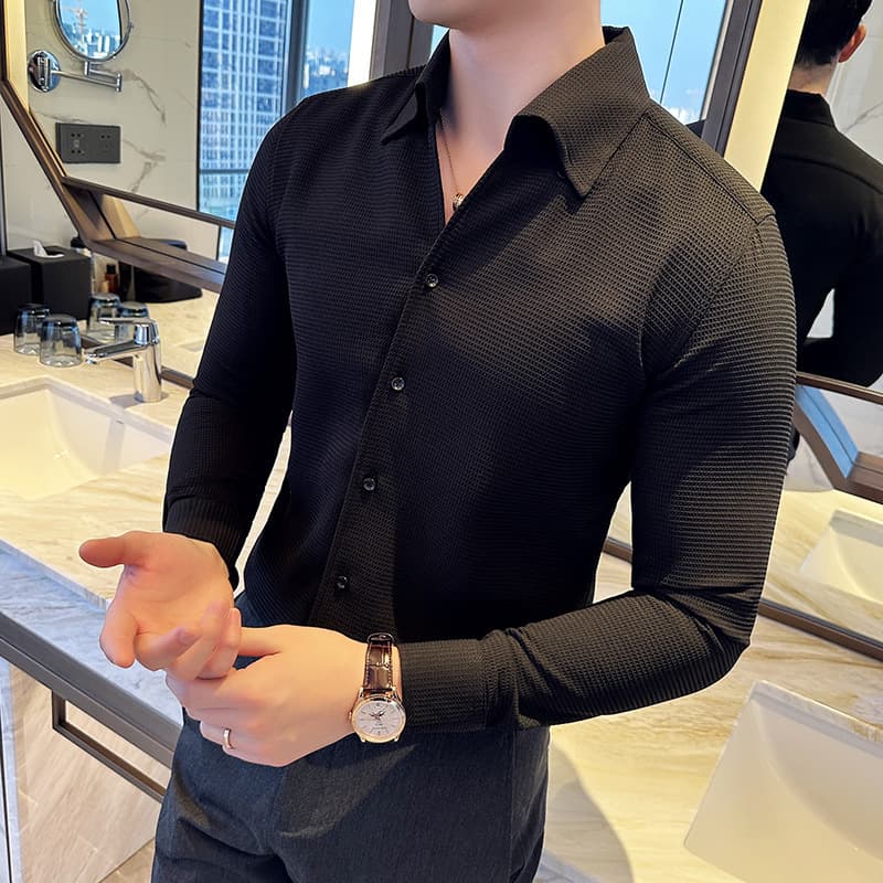 Camisa escote V manga larga de poliéster