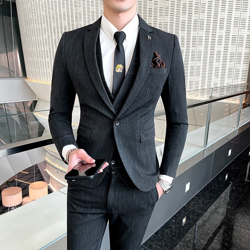 Traje casual ajustado estilo británico para hombre