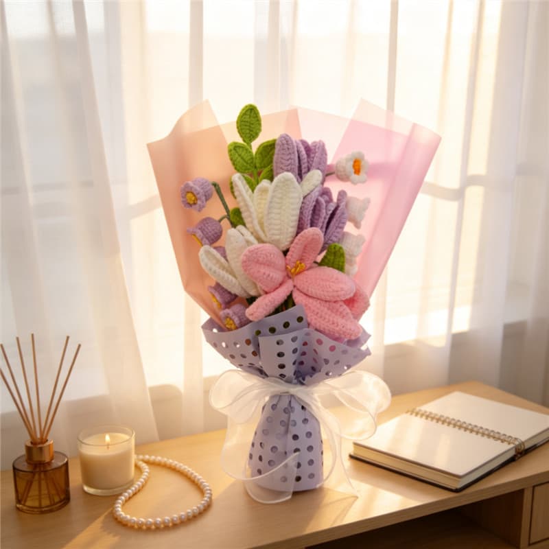 Ramo de flores de crochet lavanda, regalo decorativo