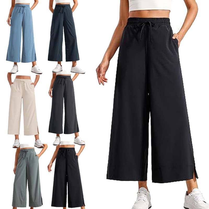 Pantalones deportivos anchos con cordón ajustable y largo acortado