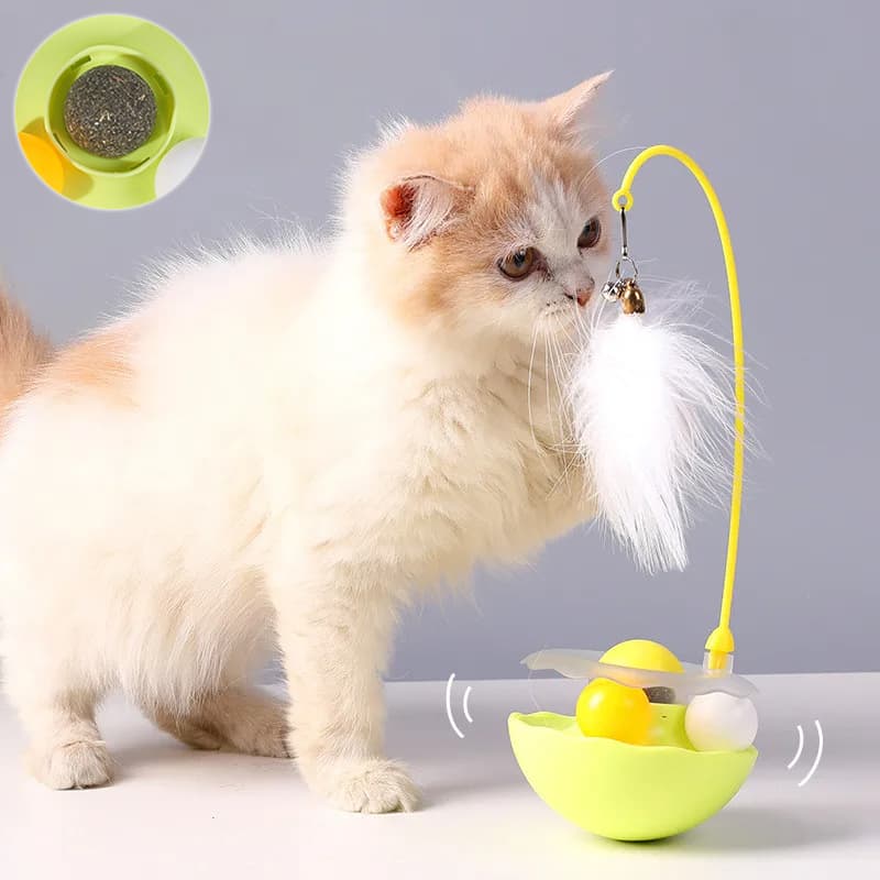 Juguete interactivo para gato con diseño tambaleador y varita con pluma