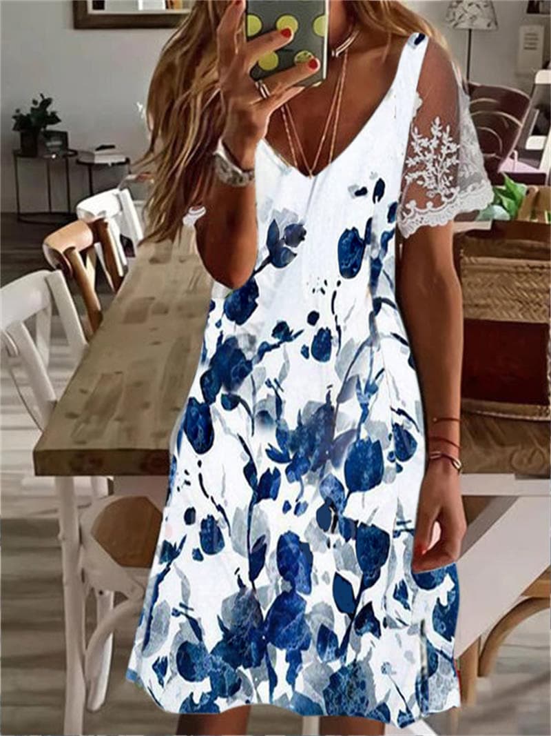 Vestido con mangas de encaje e impresión