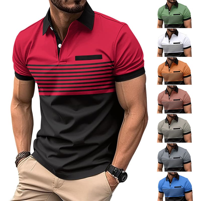 Camisa casual rayada con bolsillo en pecho para hombre
