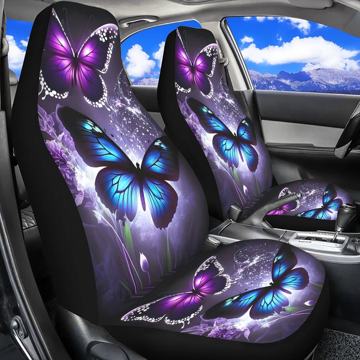 2 fundas para asientos delanteros con patrón de mariposas