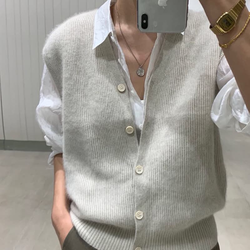 Chaleco tejido de lana estilo coreano con corte holgado