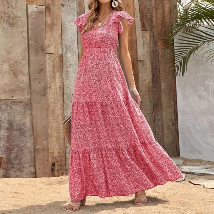 Vestido bohemio de escote V con estampado floral