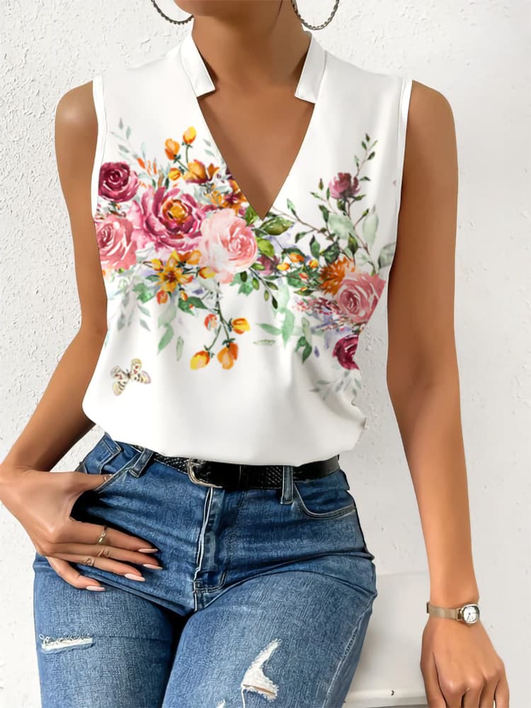Blusa casual escote en V con estampado digital