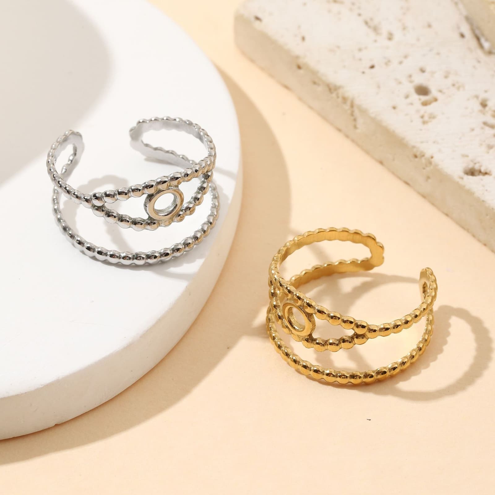 Anillo de acero inoxidable retrô francés, ajustable