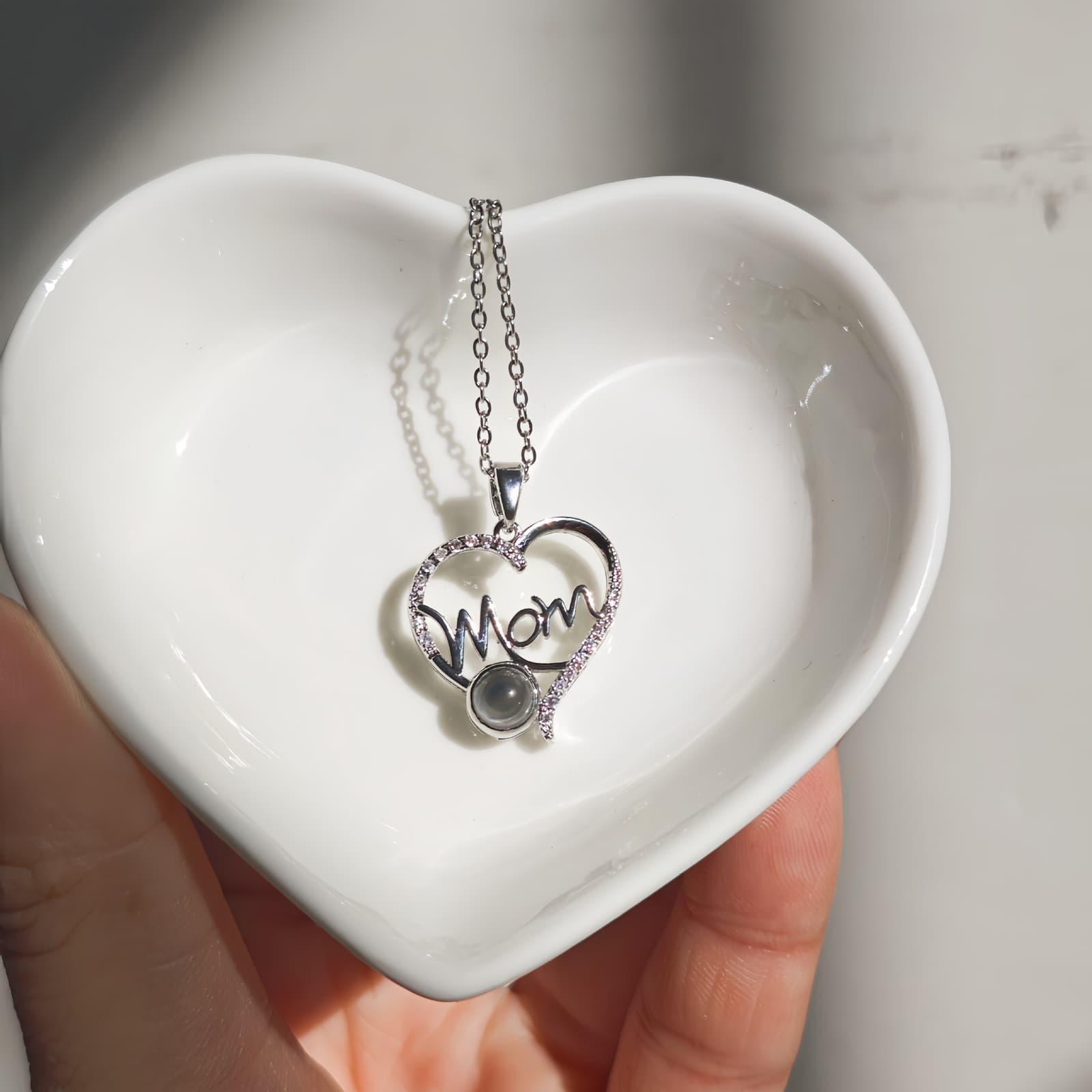 Collar de acero titanio corazón con zirconia para mujer