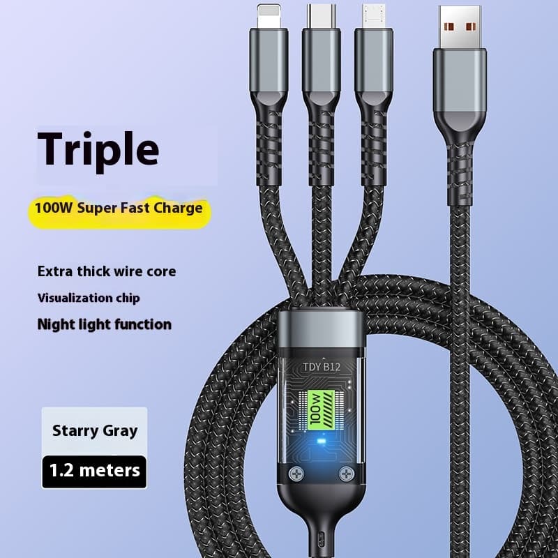 Cable de carga 3 en 1 con pantalla digital y luz