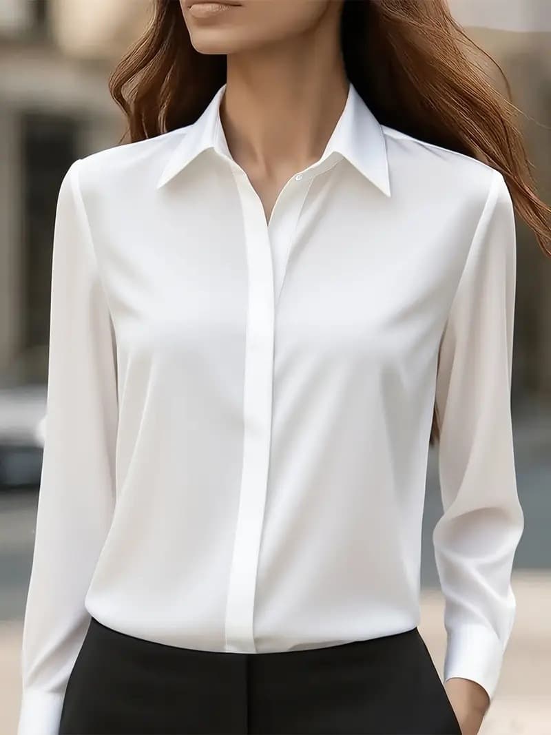 Blusa de satén manga larga cuello camisero