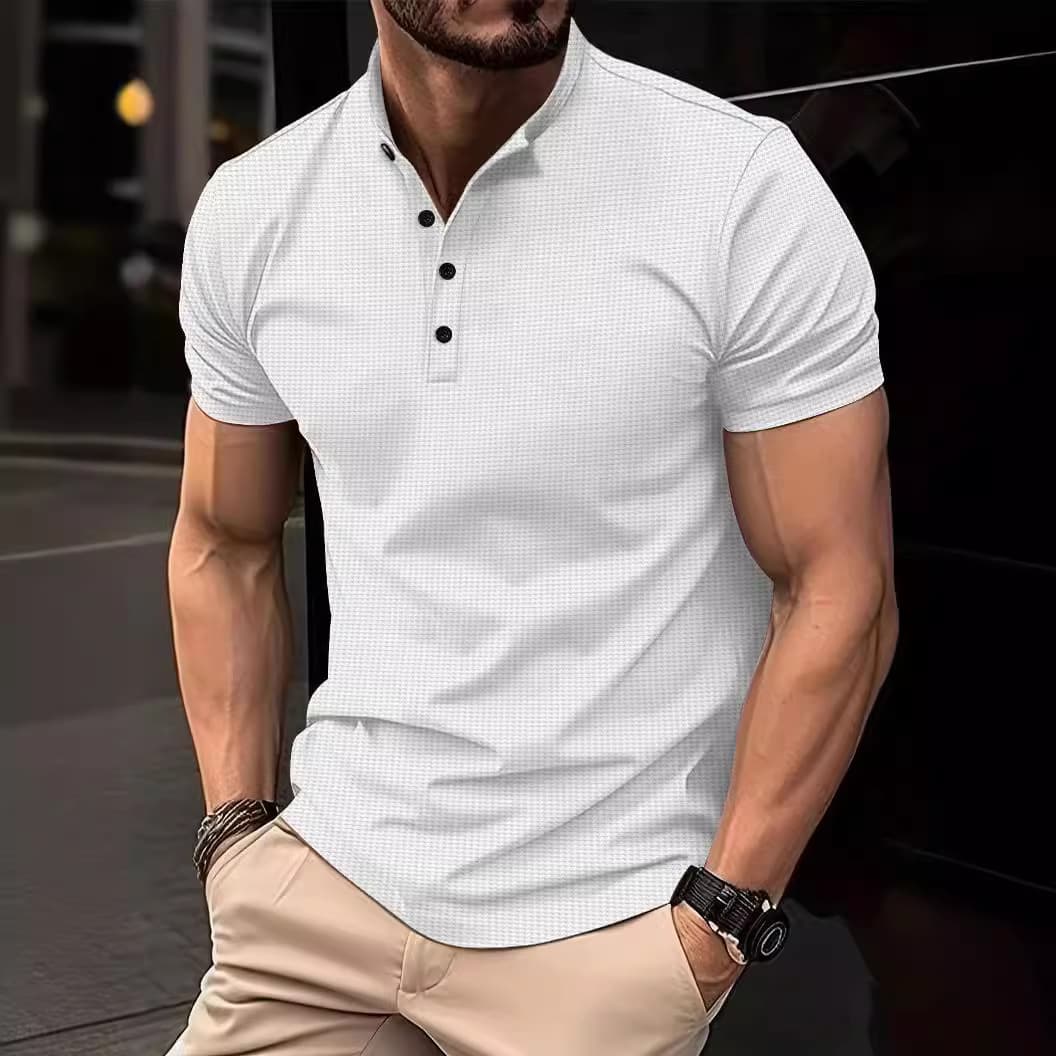 Camiseta waffle para hombre con botones