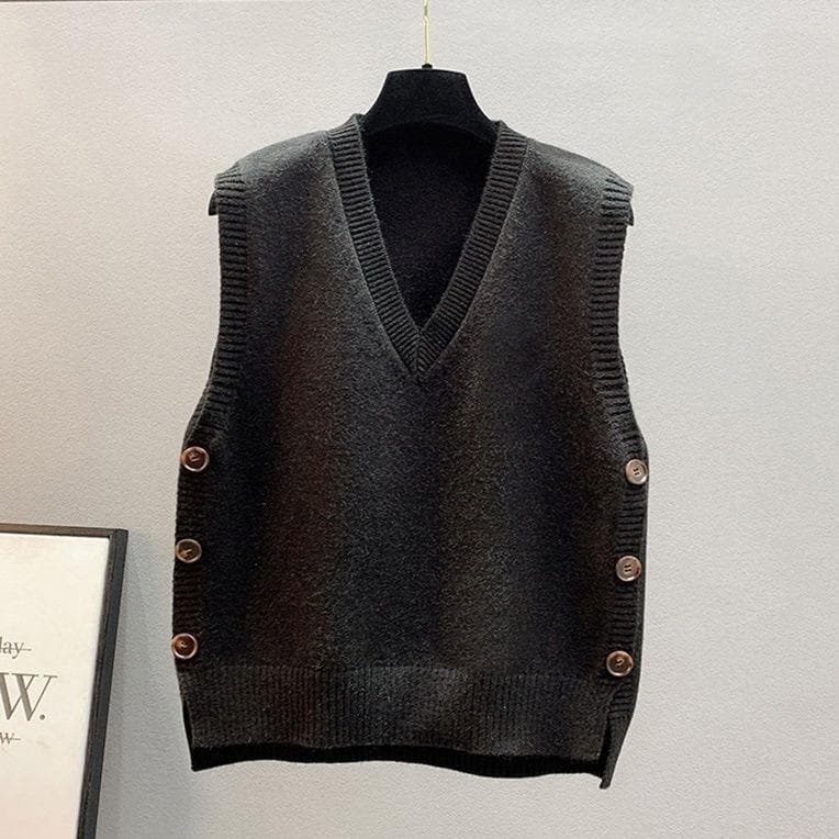 Chaleco tejido retro cuello V para mujer