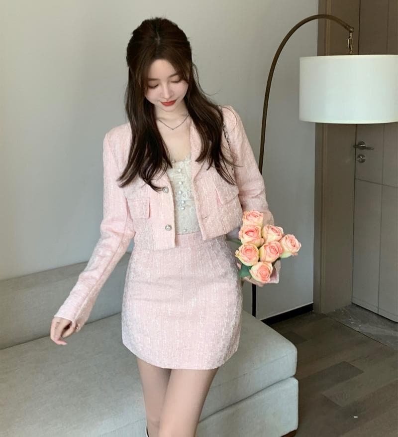 Traje tweed estilo socialité para mujer