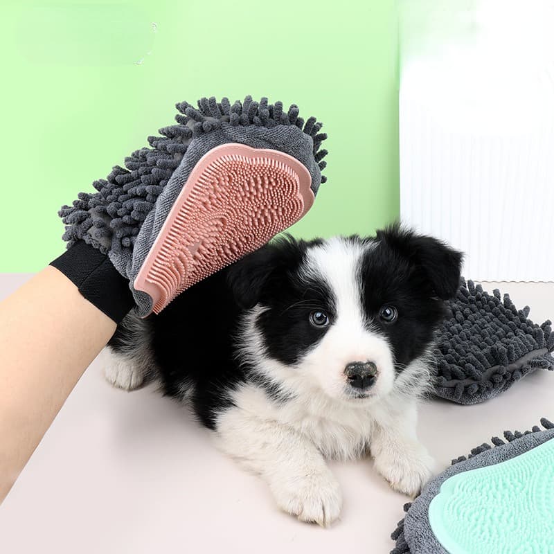 Guante de baño para mascotas 2 en 1 con silicona y microfibra