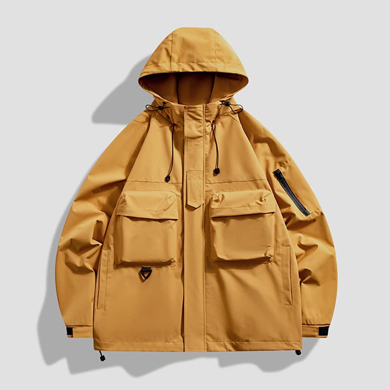Chaqueta hombre con capucha cargo otoño protección viento