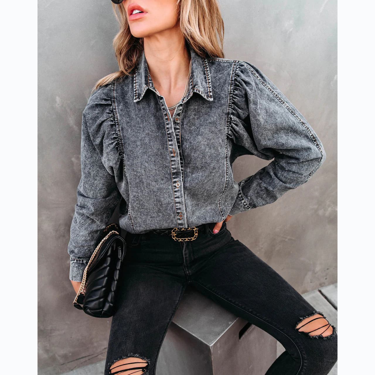 Camisa de mezclilla casual para mujer