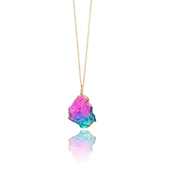 Collar cuarzo cristal arcoíris con colgante natural