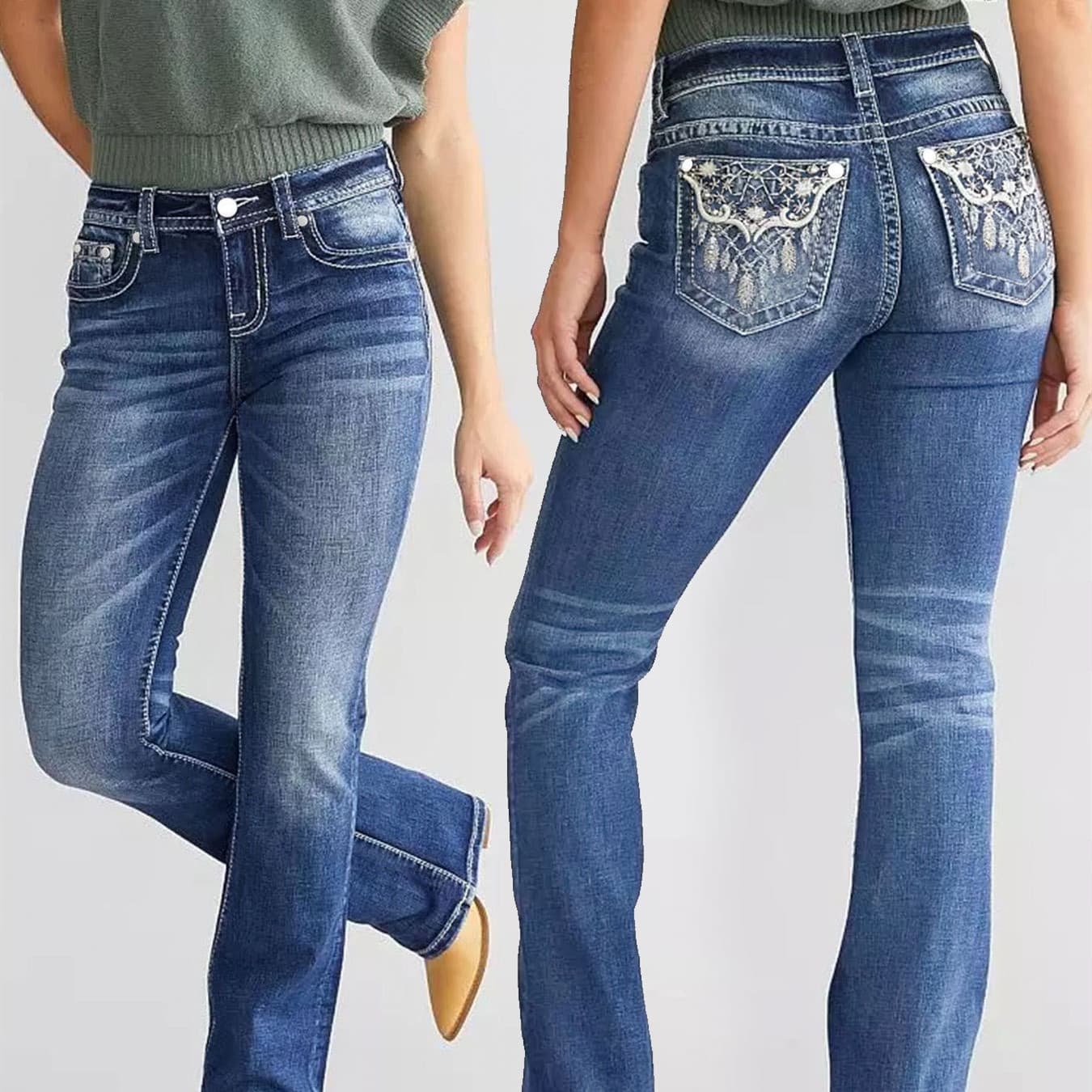 Pantalones acampanados de mezclilla con bordado